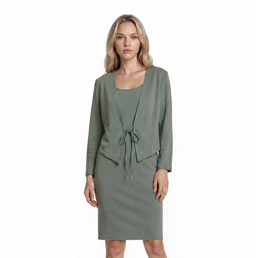 Tom and Linda Platt Dress Suit Women's Size Small Green Two Piece Sheath Vintage